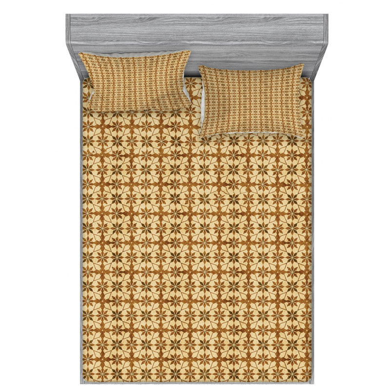 Microfiber Geometric Sheet Set, Queen Sheet Set with Fitted Sheet