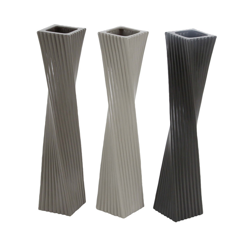 Vase de plancher, Gris Foncé / Gris Moyen / Gris Clair, H 24 po x l 4 po x P 4 po