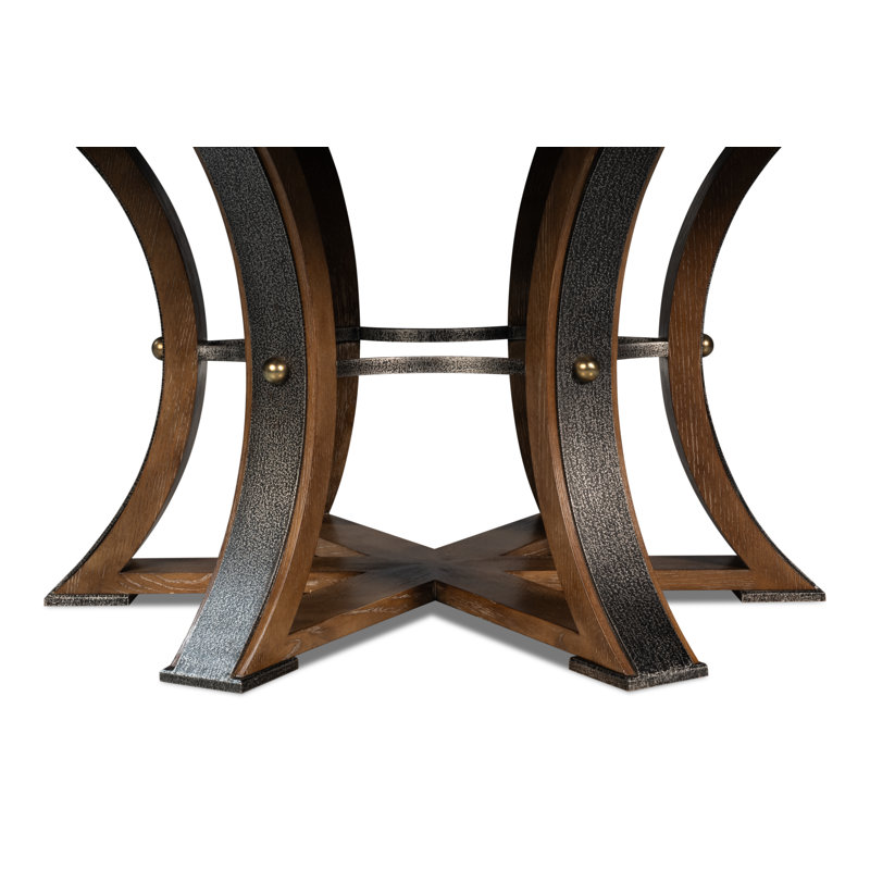 Tower Round Solid Oak Dining Table, Light Mink/Dark Hammered