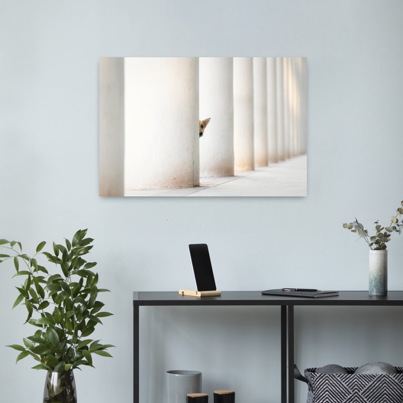 Peeking Puppy Elegant Minimalist Modern Dog Architecture Portrait Wall Art Print, 40.64cm H x 60.96cm W