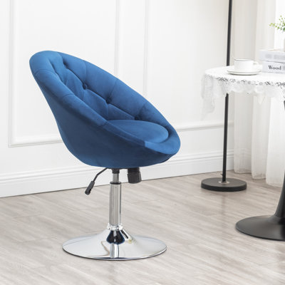 Fauteuil d'appoint pivotant en velours bleu avec base hydraulique, métal chromé, rotation de 360 degrés, l 27,86 po x P 24 po, H 32 po à 38,25 po