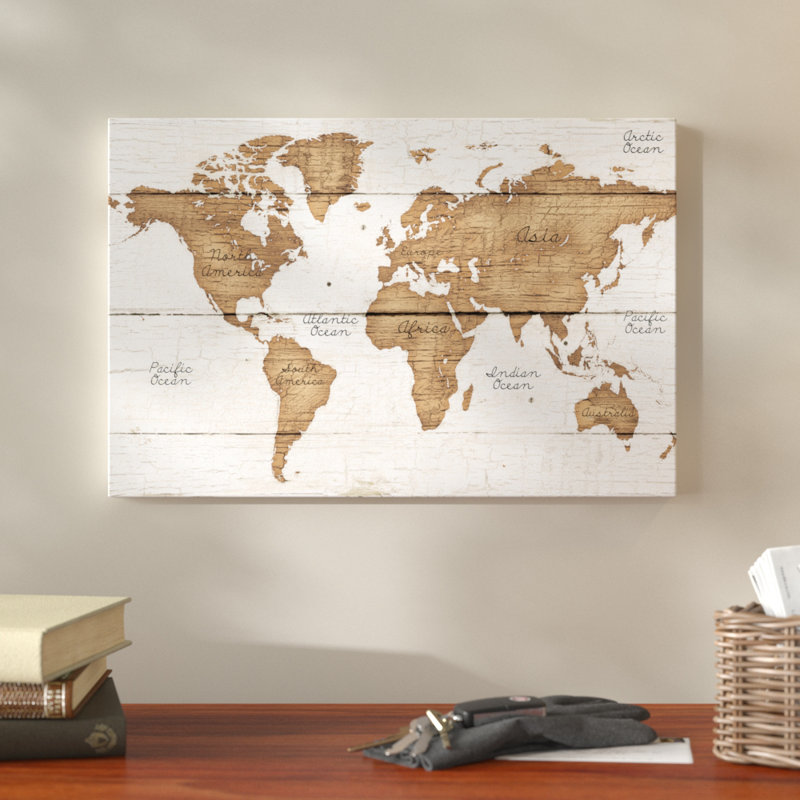 " Distressed World Map ", 24" H x 36" W, Wrapped Canvas