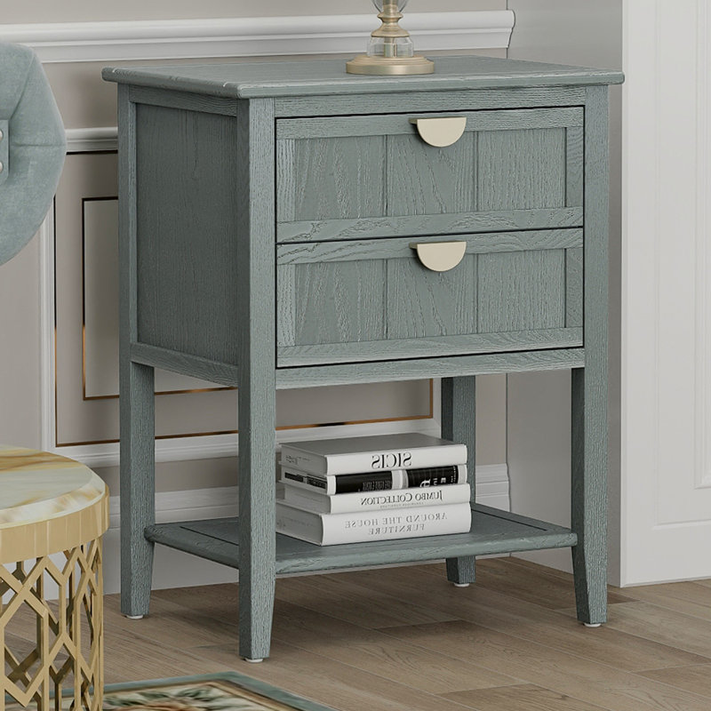 Table de chevet / table de bout 2 tiroirs American Furniture, Vert olive
