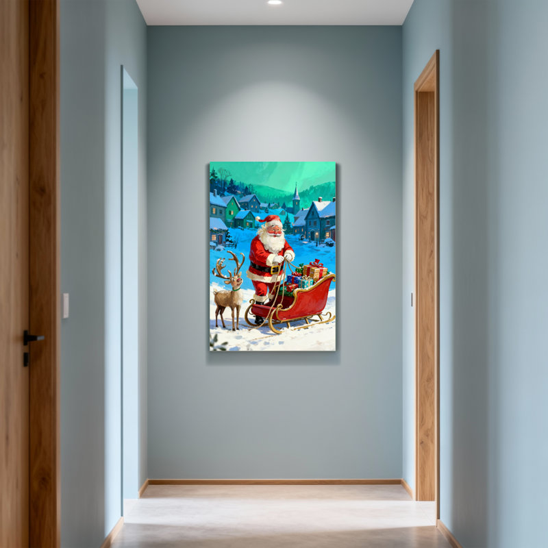 Père Noël de Noël avec renne et traîneau, H 24 po x l 16 po