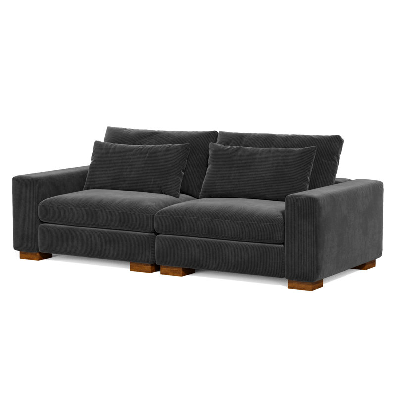 Kitson 89'' Recessed Arms Modular Sofa, Black Corduroy