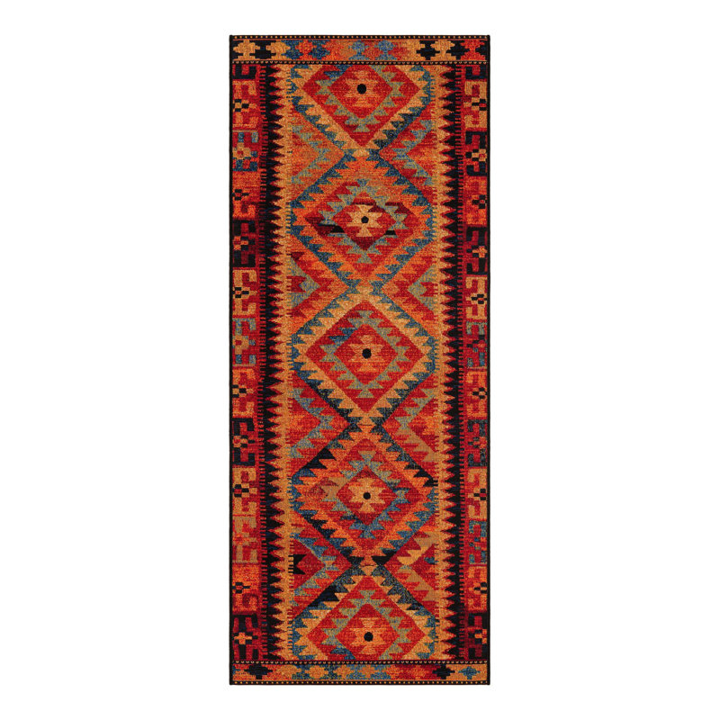 Lidio Southwestern Machine Made Power Loom Polypropylene Indoor / Outdoor Area Rug in Red/Yellow/Blue, Runner 2'7" x 7'1"