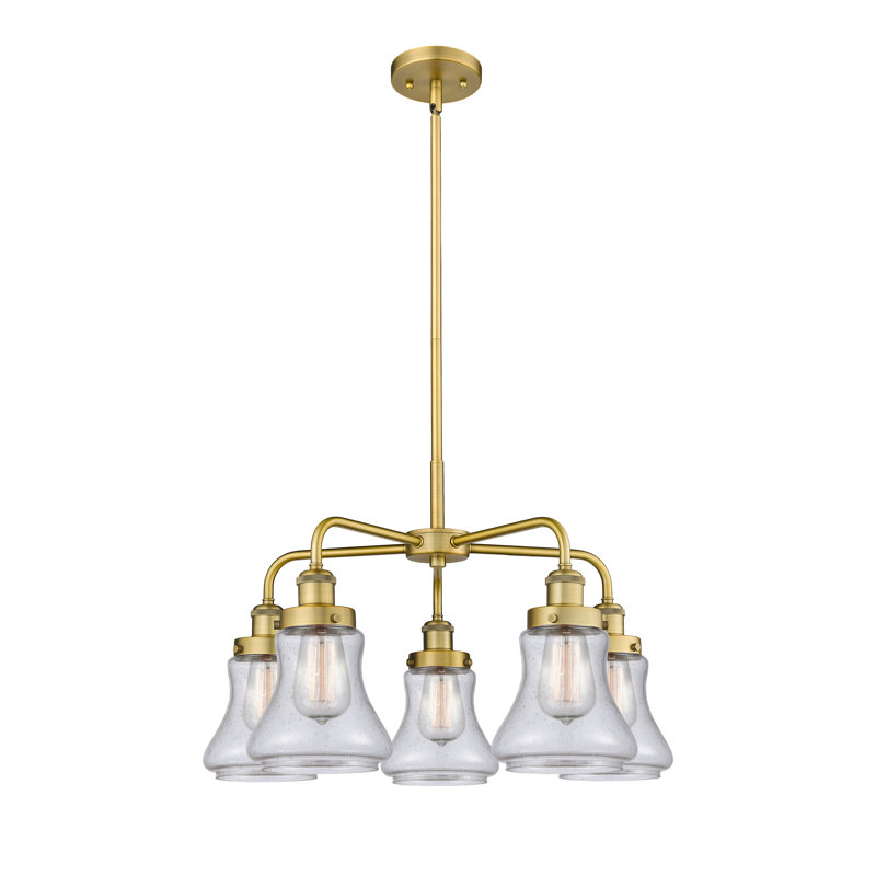Lustre suspendu 5 lumières 24 po Bhanupriya, Bullé, Laiton brossé