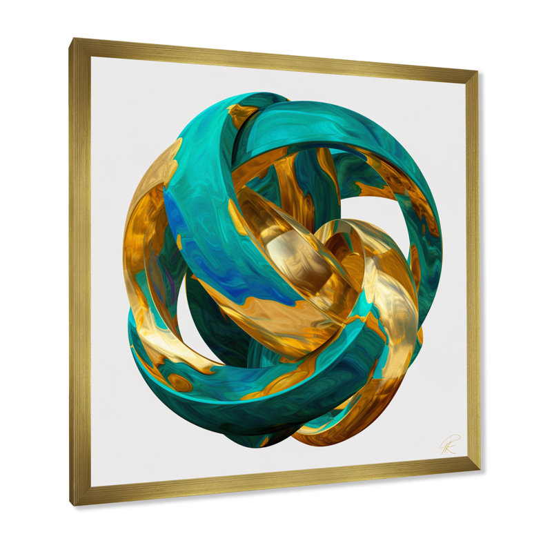 Confronting Infinity Turquoise Gold Sphere, reproduction d'art sur toile, H 24 po x l 24 po x P 1 po, Encadrement doré