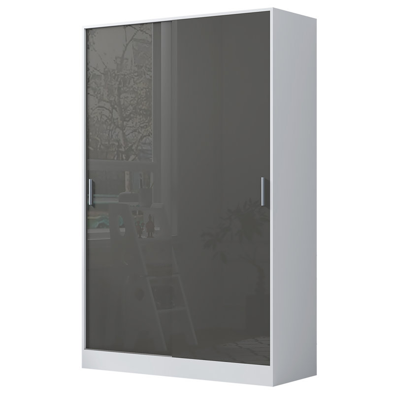 Eva XL High Gloss 2 Door Sliding Wardrobe - H: 180cm x D: 58cm x W: 120cm, Matte White/Gloss Grey