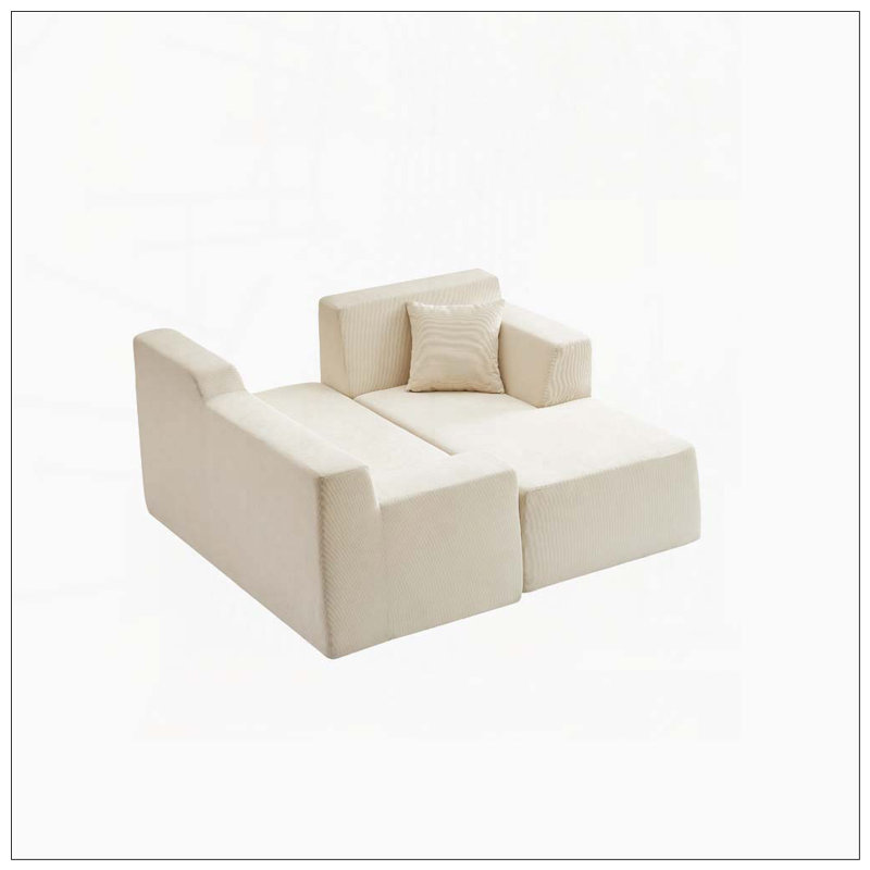 Canapé moderne en forme de L en velours côtelé, Beige-droit