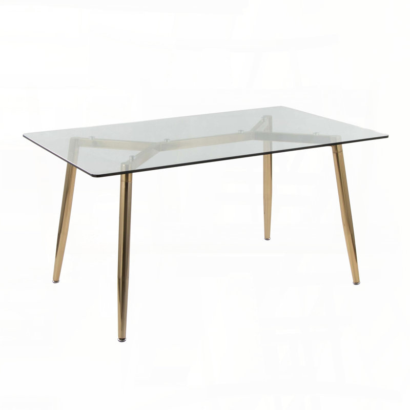 Table de salle à manger en métal doré et verre transparent