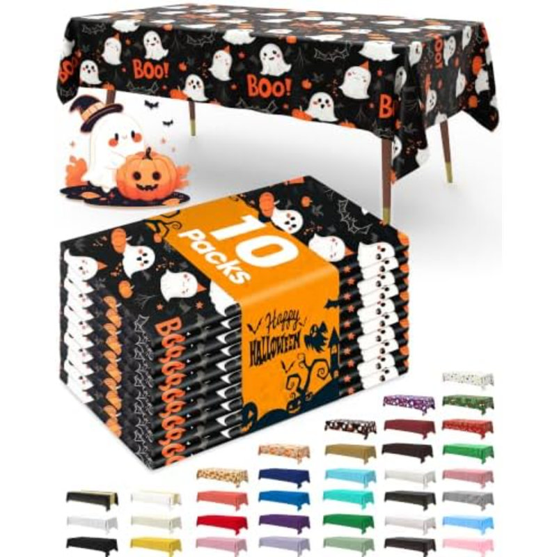Plastic Table Cloth Disposable 54x108 Inch 10 Pack Halloween Black