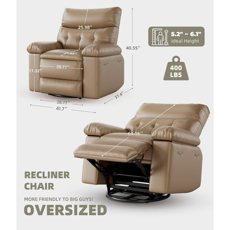 360° Rocker Swivel Recliner, Oversized Wide, Tan