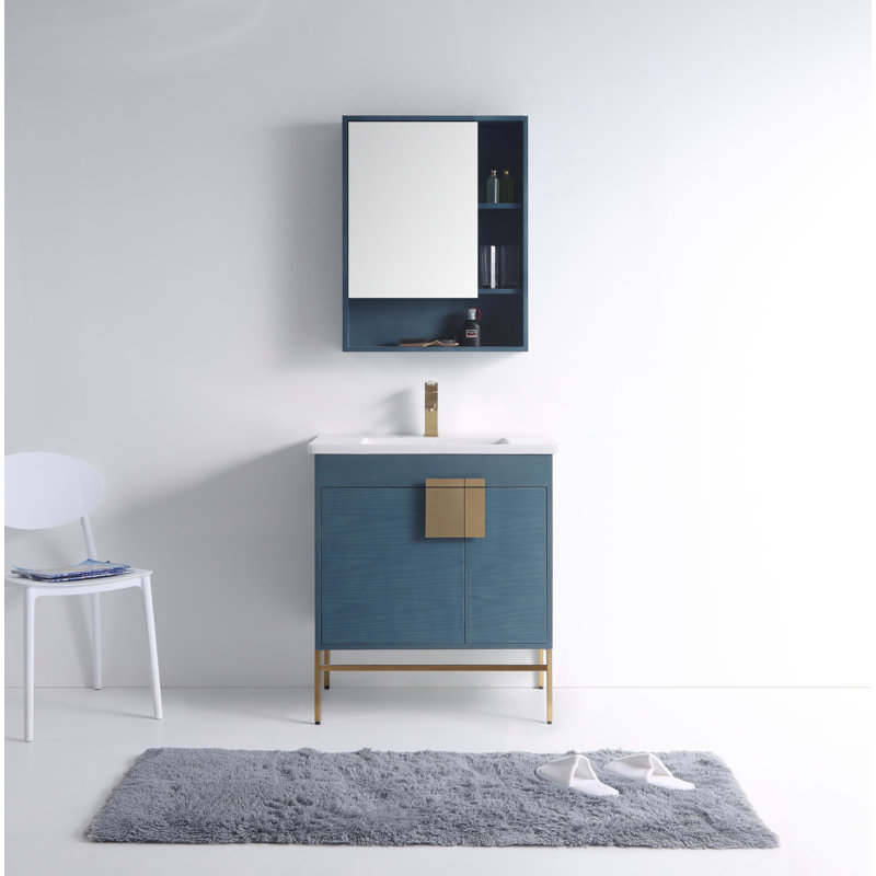 Ensemble de meuble-lavabo simple 30 po Maisie, Noir mat, Bleu français