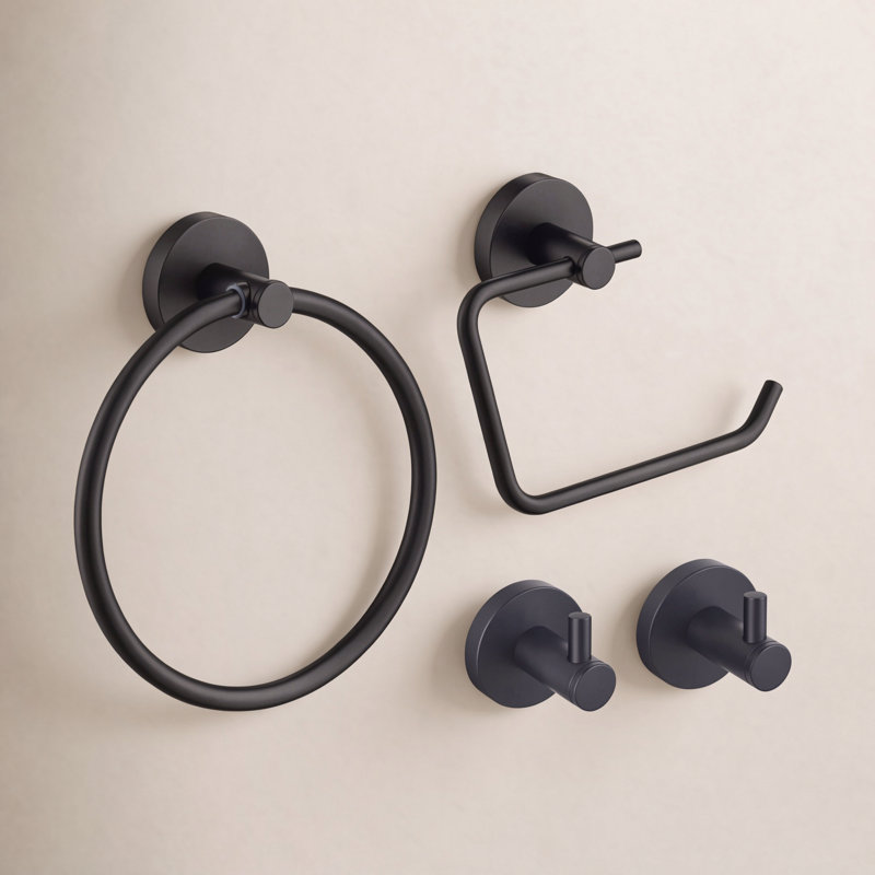 Circular 4 - Piece Bathroom Hardware Set, Matte Black