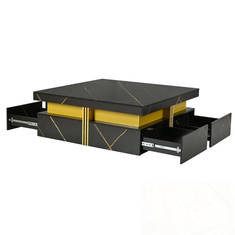 Square Storage Coffee Table With 4 Drawers, Black