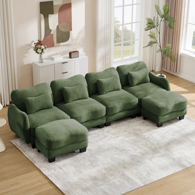 Canapé en U surdimensionné en chenille avec 4 coussins de taille exquise, canapé à 4 places avec 2 repose-pieds mobiles, design incurvé ergonomique, canapé modulaire facile à assembler pour le bureau du salon, poussière de rose