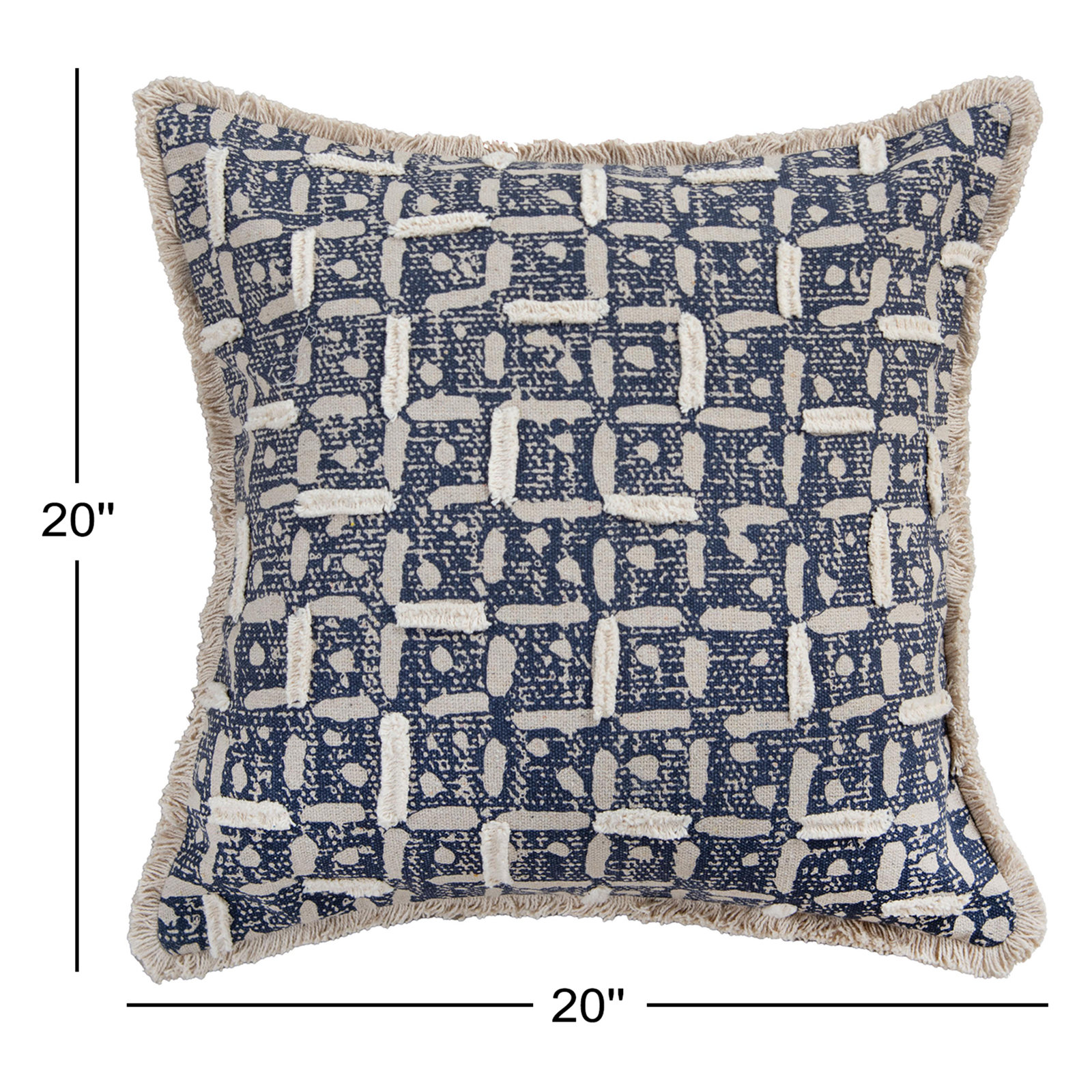 20" x 20" Cotton Throw Pillow, Polyester, Blue/Natural