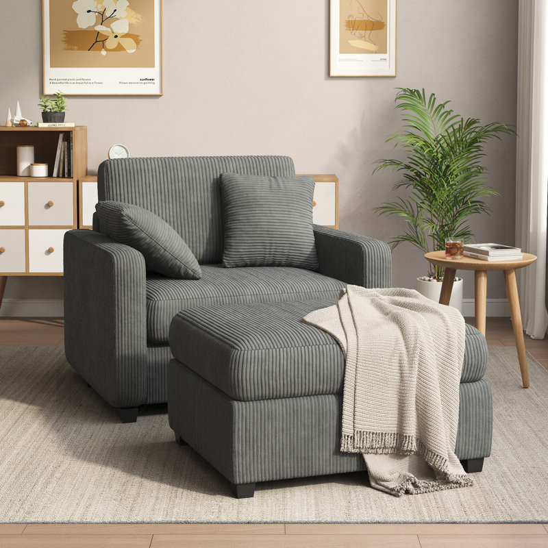 Atlai 40''W Upholstered Chaise Lounge with Ottoman and Two Pillows, Gray