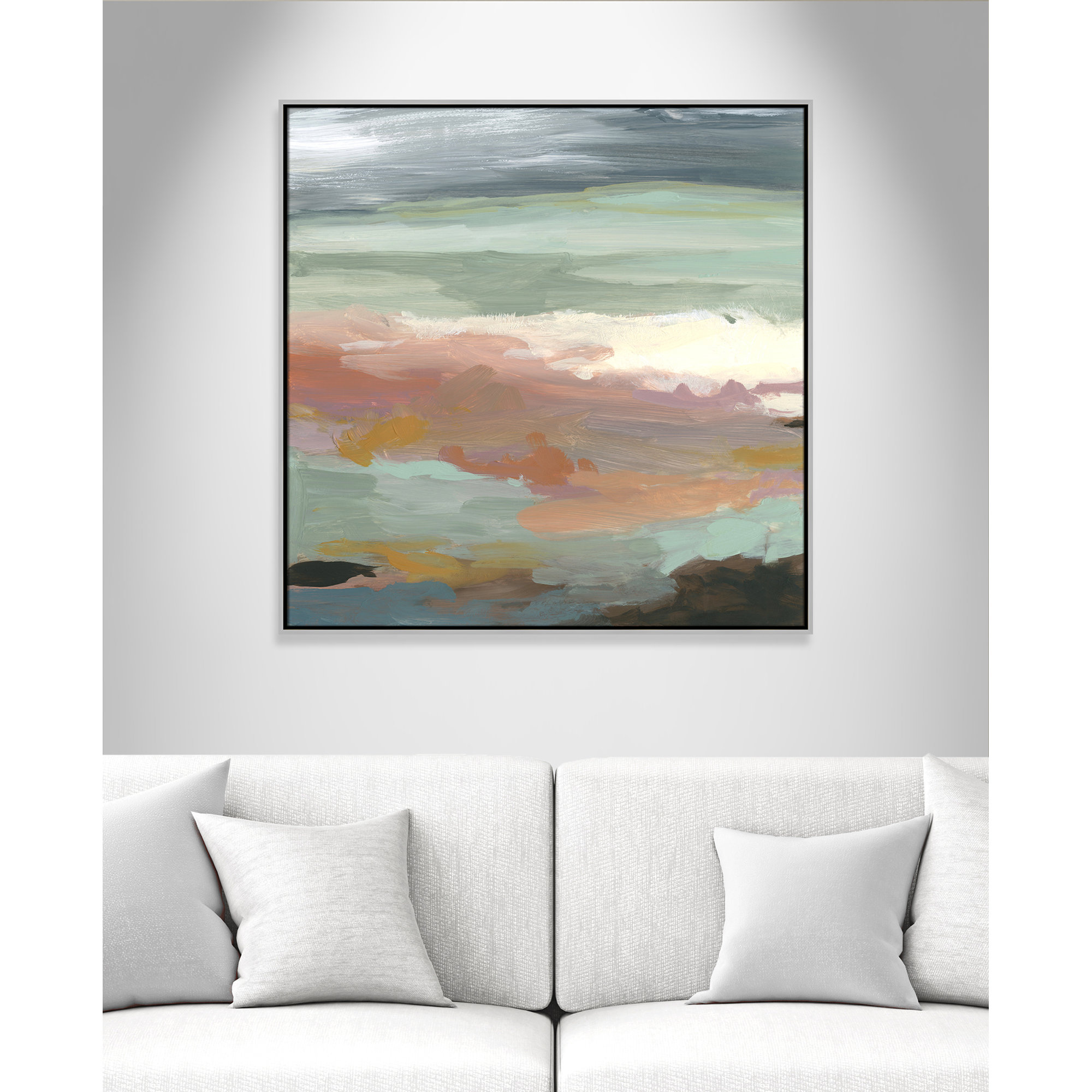 Ocean Bluffs by Carol Robinson - Painting Print on Paper, Picture Framed Canvas, 37.5" H x 37.5" W, Silver