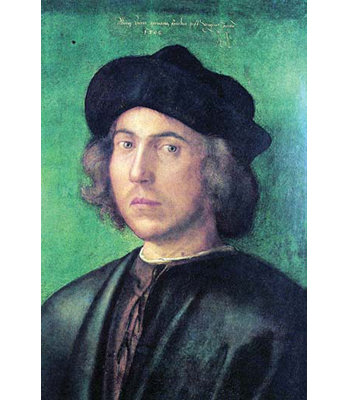 " Portrait Of A Young Man Against A Green Background " by Albrecht Dürer