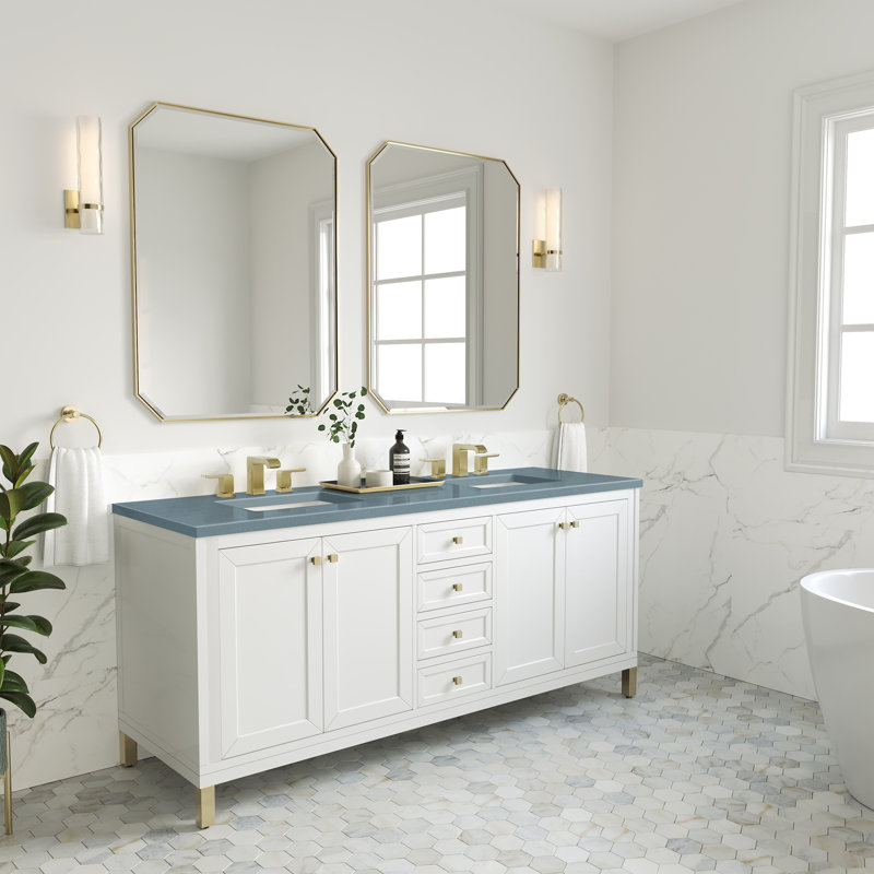 Chicago 72'' W Double Vanity, Glossy White, Phantome Eclos, 8" Widespread
