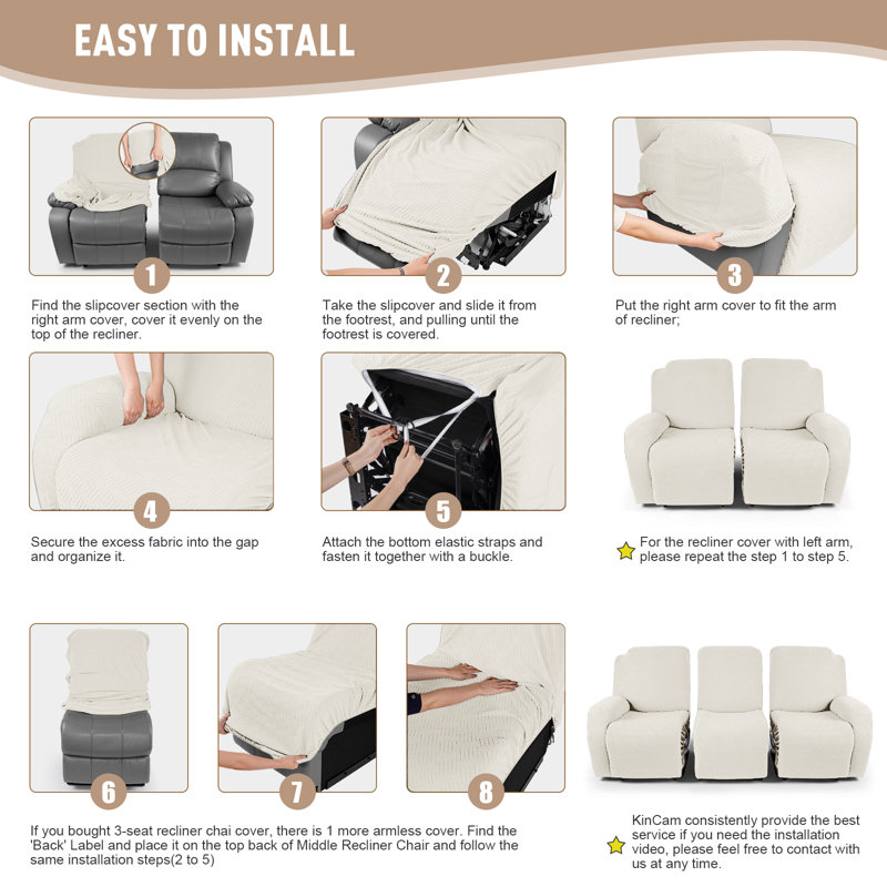 Couvre-fauteuil inclinable avec coussins élastiques pour enfants 3 pièces Wald, Laiteux