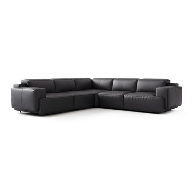 Valentina Leather Sectional L-Shape Recliner Sofa, Black