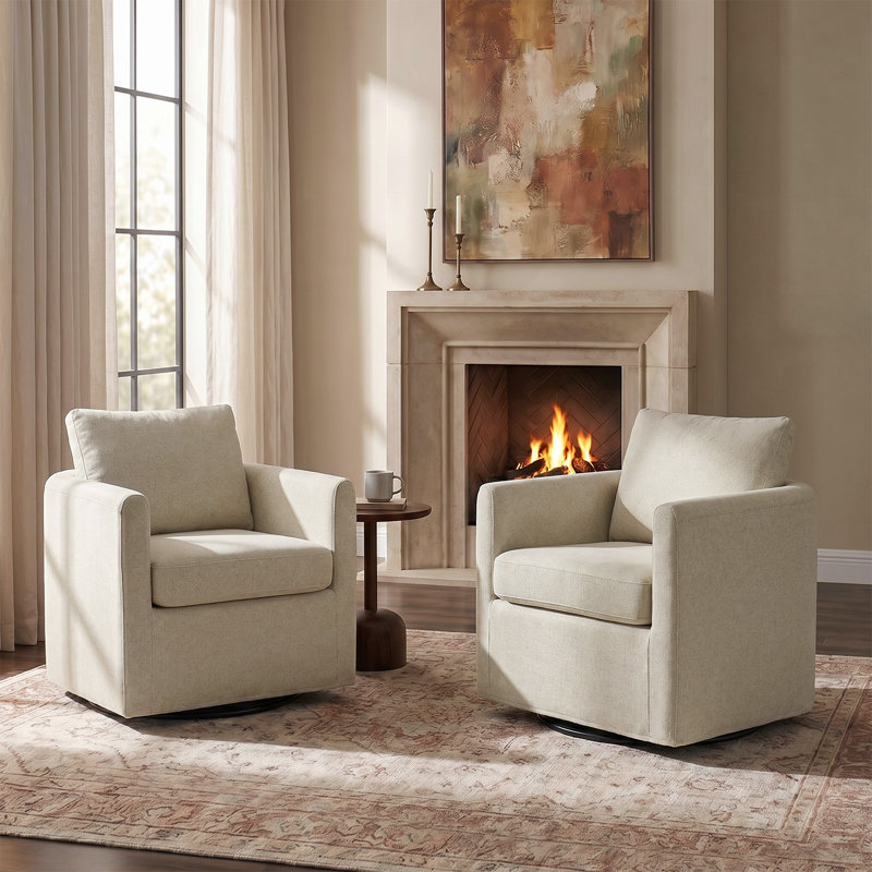 Nicha 29"W Modern Farmhouse Slipcovered Swivel Barrel Chair, Linen