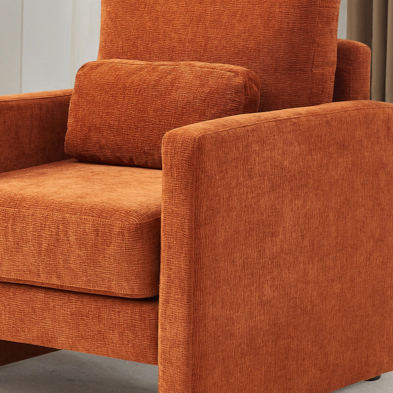 Chaise d'appoint moderne, fauteuil rembourré en chenille, Orange