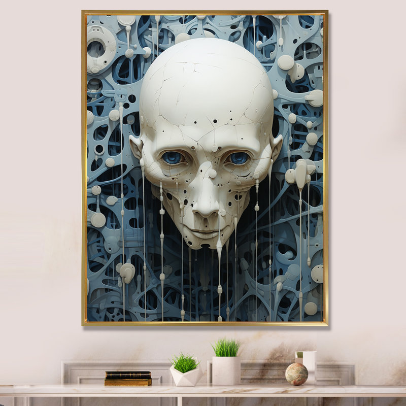 Minimalisme Aliens crâne - Aliens Wall Art salon, Cadre flottant doré, H 44 po x l 34 po x P 1,5 po
