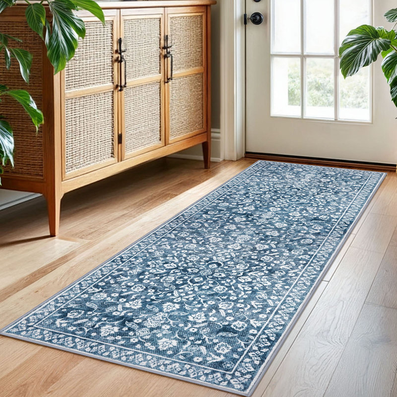 Tapis lavables bleus antidérapants pour la chambre à coucher avec tapis en caoutchouc antidérapant