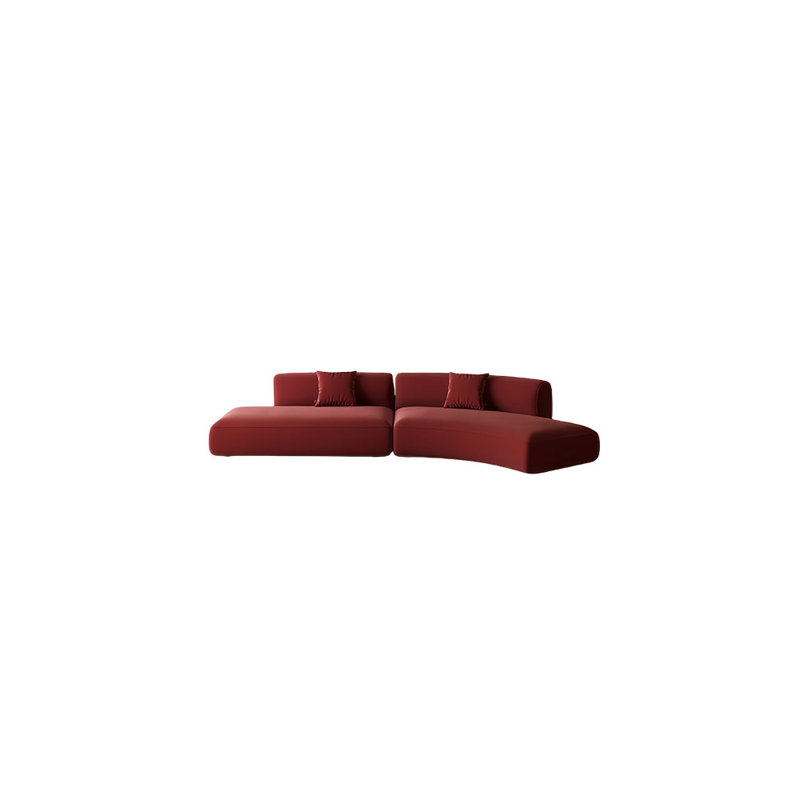 Wine red semi-circular curved sofa, 27.56" H x 118.11" W x 25.59" D, 4