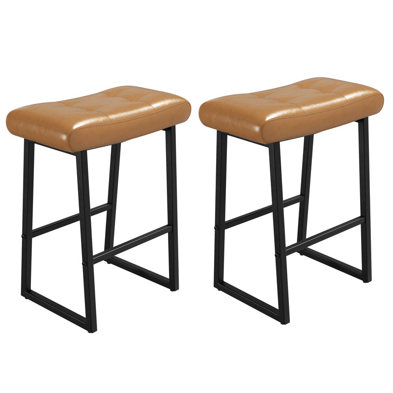 Upholstered Counter Stool with Metal Frame, Black, Dark Grey, 2