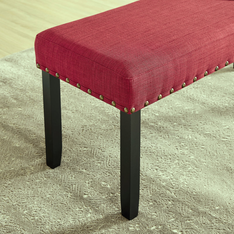 Banc de salle à manger en tissu Biony avec garniture cloutée, rouge, 19 " H x 44 " L x 16.5 " D, Red, Red