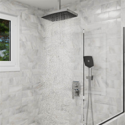 Shower Systems with 14"Rain Shower and High Pressure Handheld Spray, Celling Mount, Rough in-Valve