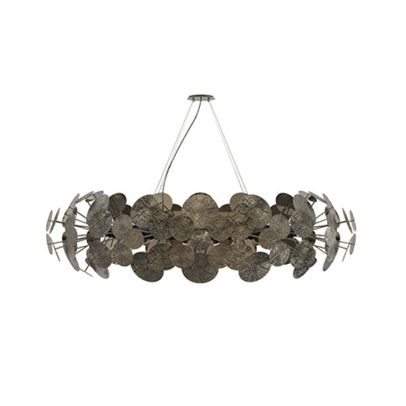 Lustre en forme de globe Newton, Cuivre plaqué, 17" WIDTH X 11" DEPTH X 30" HEIGHT