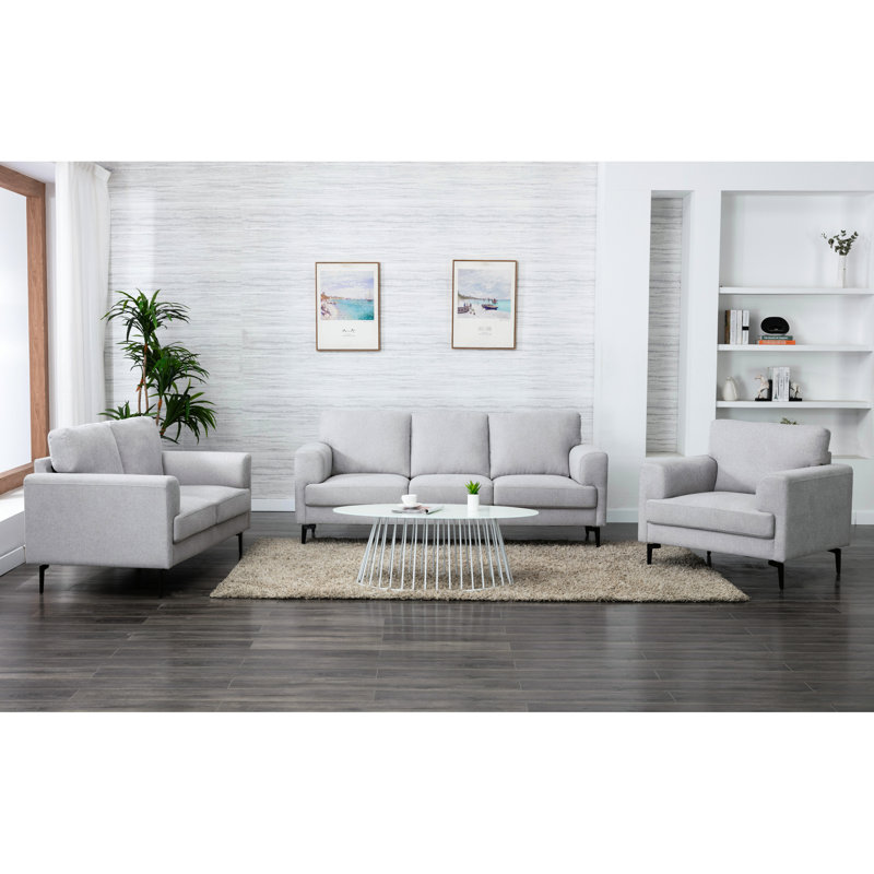 Chaise en lin gris, structure en bois (pin), capacité de poids: 220 lb, revêtement de sol: 7 po, 61,18 lb