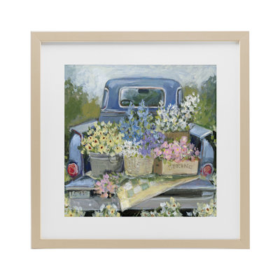 Camion-lit avec fleurs, reproduction encadrée sous verre, design par Susan Winget