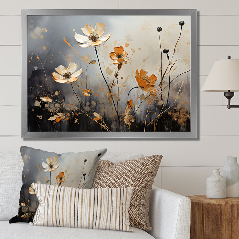 «Moody Flower Meadows» sur toile, H 24 po x l 32 po x P 0,5 po, Cadre simple argenté