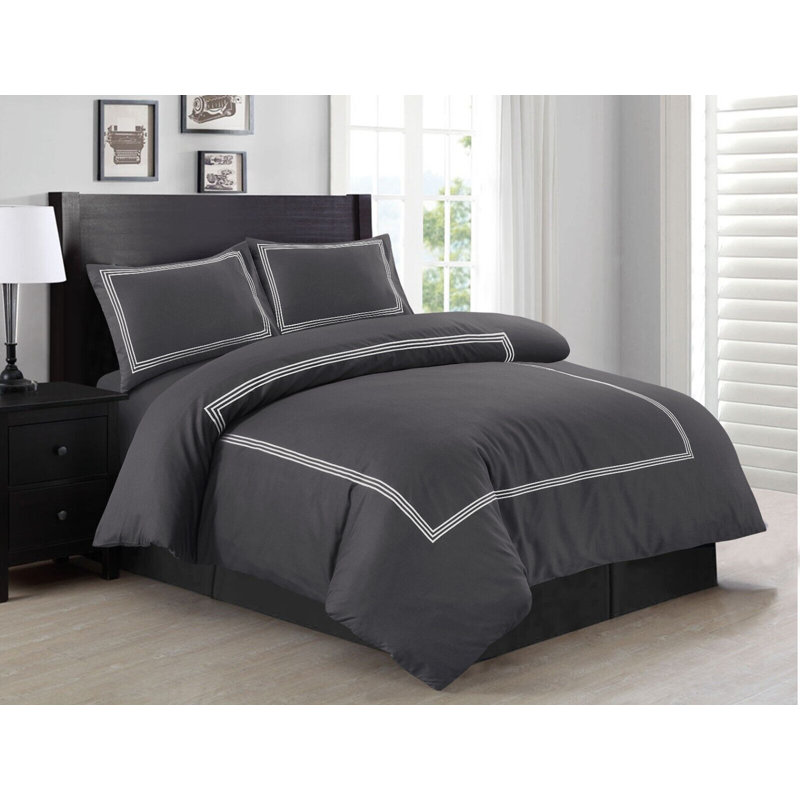 Harmonia Polyester Duvet Cover Set with Pillowcases, Charcoal/White, Single Duvet Cover + 1 Standard Pillowcase
