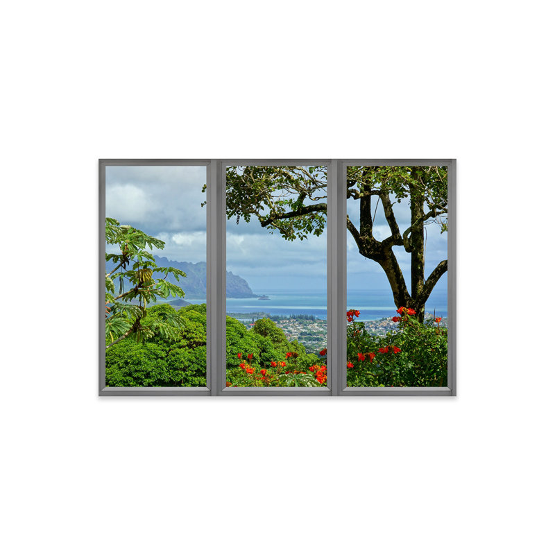 Vue de fenêtre d'Hawaï, impression sur verre acrylique, H 16 po x l 24 po x P 0,25 po