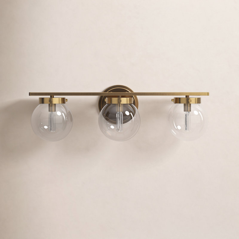 Finian 3-Light Dimmable Steel Vanity Light, Clear, Natural Brass