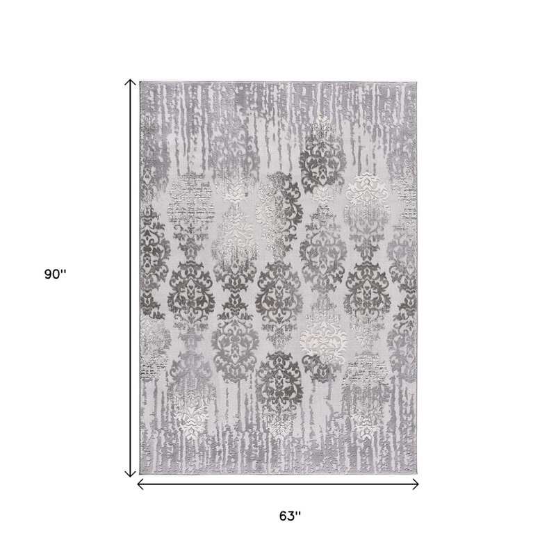 Tapis damassé gris et ivoire 5 pi x 7 pi