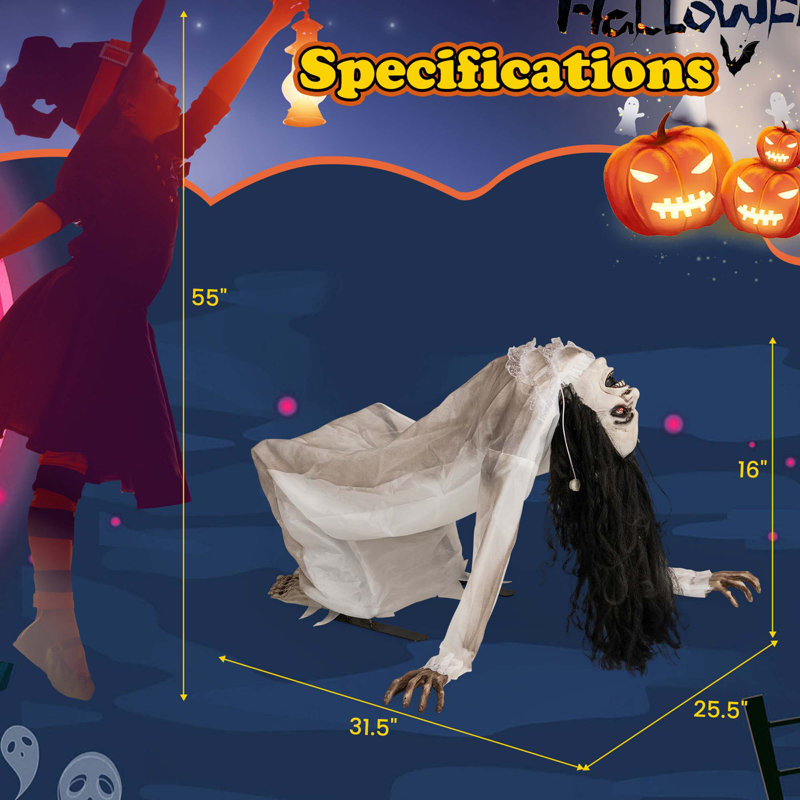  Décoration d'Halloween illuminée et animée, femme rampante animatronique