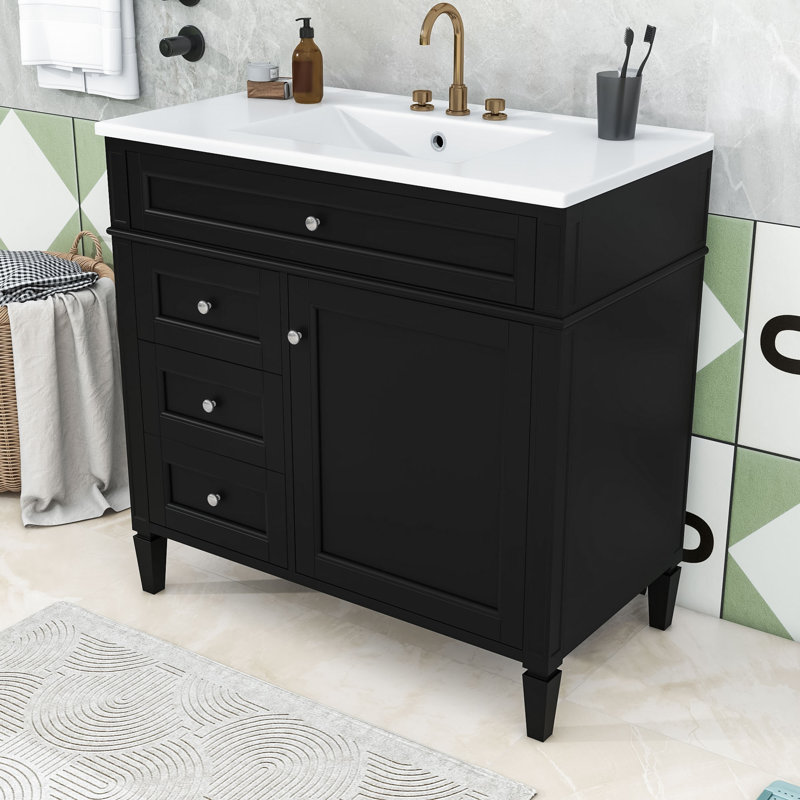 Meuble-lavabo ajustable avec 2 tiroirs Eleene, Noir