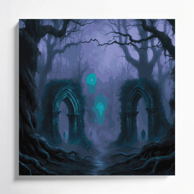 Halloween, forêt hantée, art mural bleu