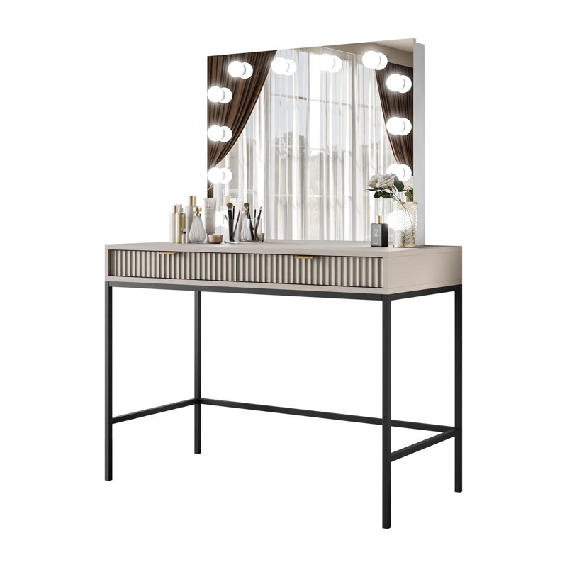 Dressing Table with Mirror, Cashmire/Black