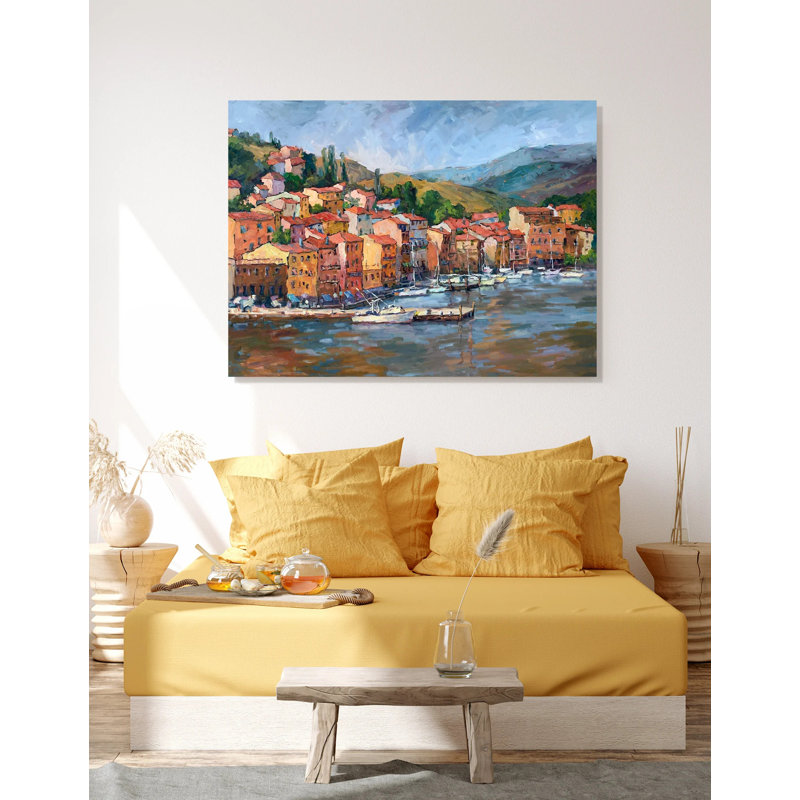 Italian Coastal Village - Artist Enhanced Canvas Print, Black Framed Canvas, 20" H x 24" W x 1.75" D