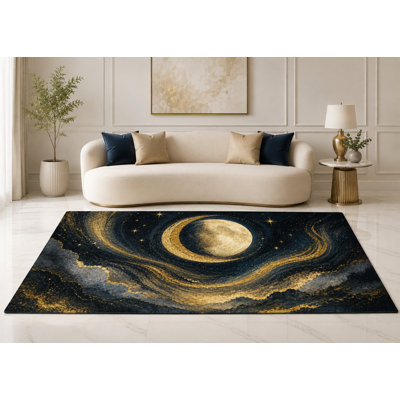 Tapis « Ultra Fin » 152 x 213 cm à motif spirale Lune Céleste pour chambre, salon et bureau à domicile, moquette douce à poils courts avec envers antidérapant en silicone
